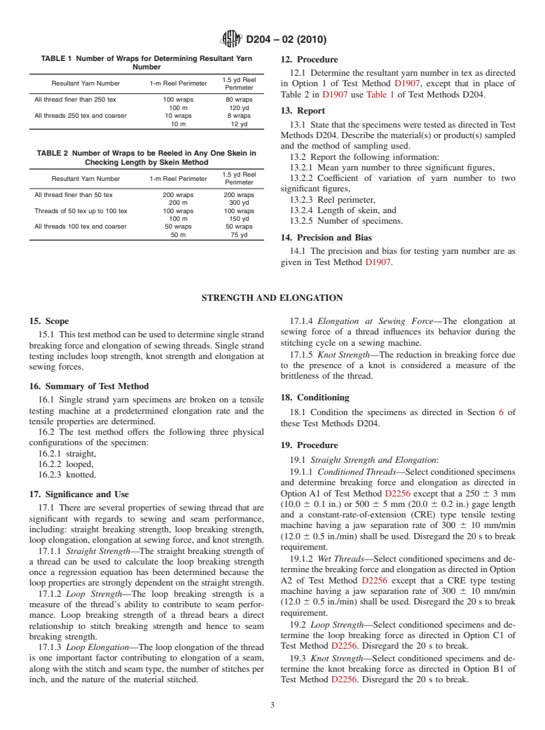 ASTM D204-02(2010) - Standard Test Methods for Sewing Threads