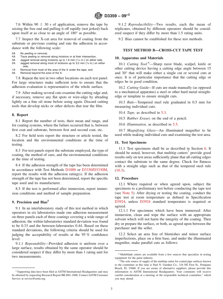 ASTM D3359-09e2 - Standard Test Methods for  Measuring Adhesion by Tape Test