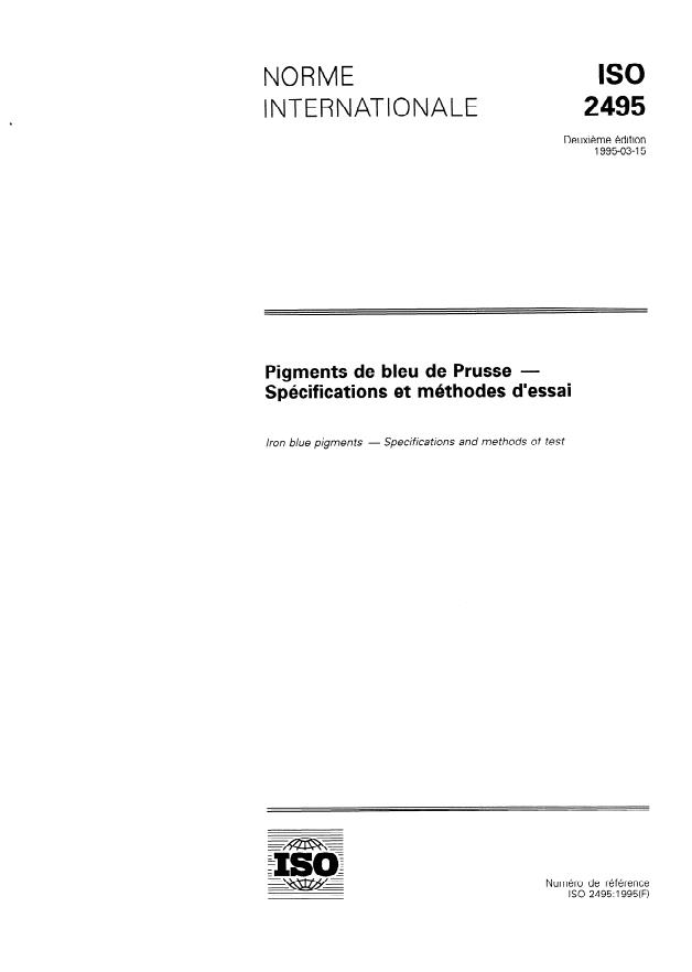 ISO 2495:1995 - Pigments de bleu de Prusse -- Spécifications et méthodes d'essai