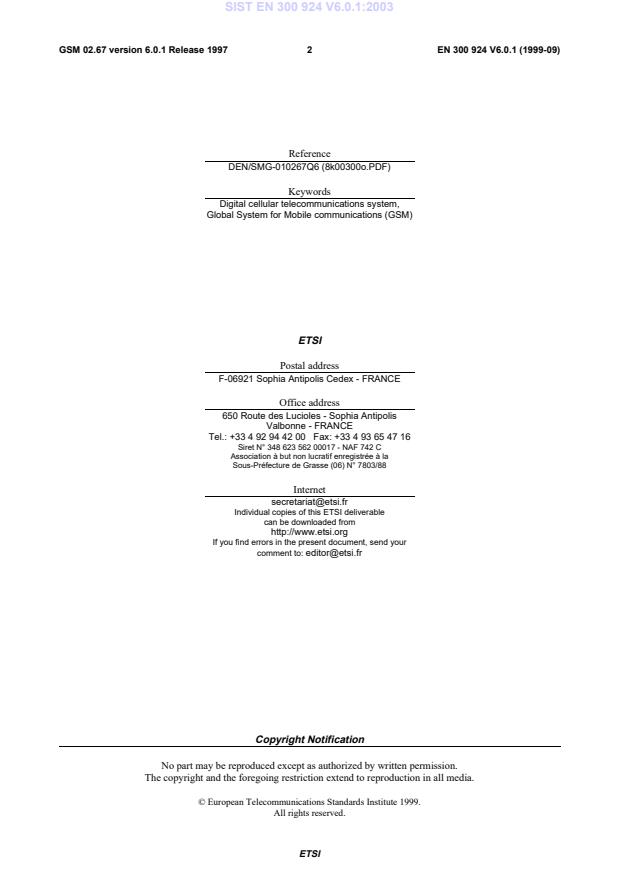 SIST EN 300 924 V6.0.1:2003 SIST EN 300 924 V6.0.1:2003 - Page 4 preview