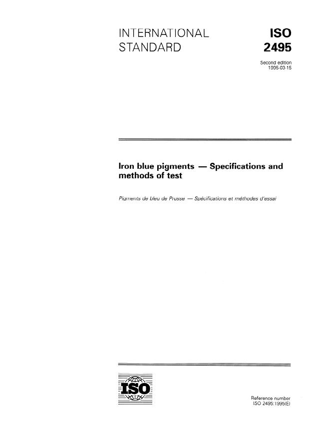 ISO 2495:1995 - Iron blue pigments -- Specifications and methods of test
