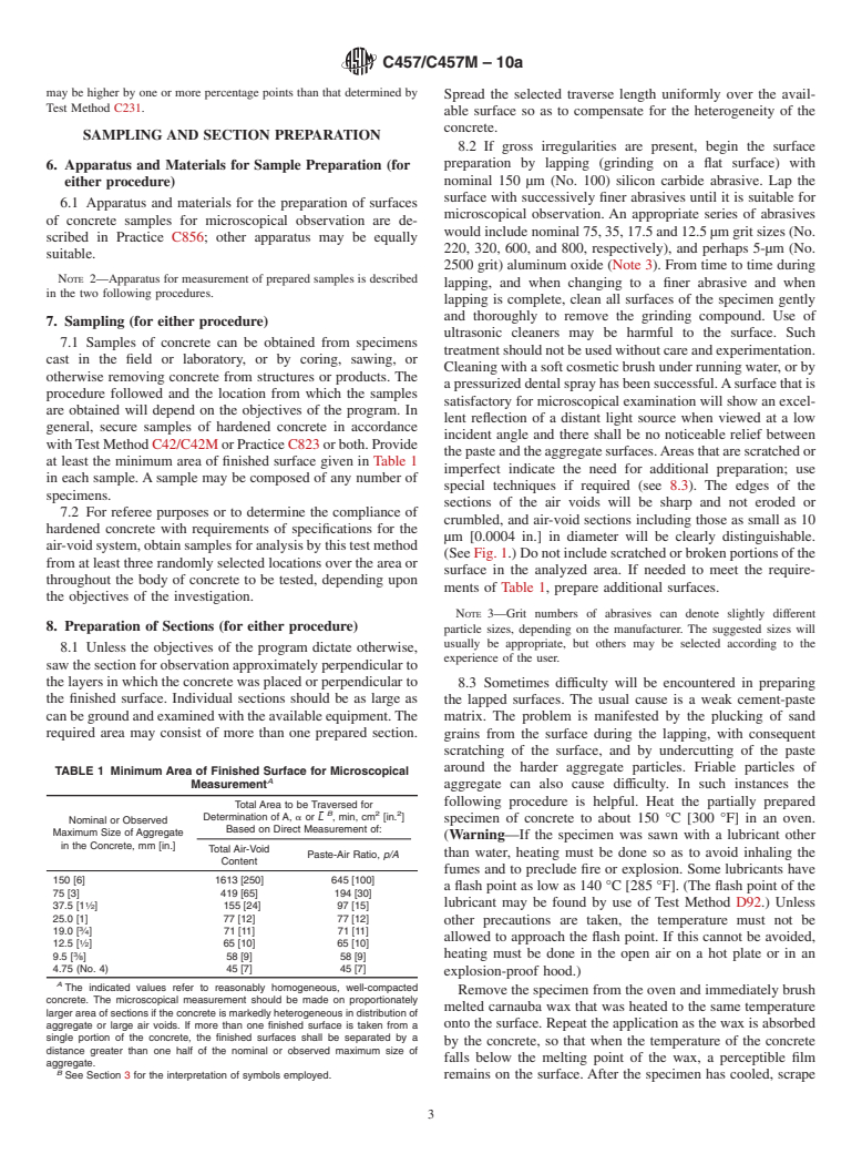 ASTM C457/C457M-10a - Standard Test Method for Microscopical Determination of Parameters of the Air-Void System in Hardened Concrete