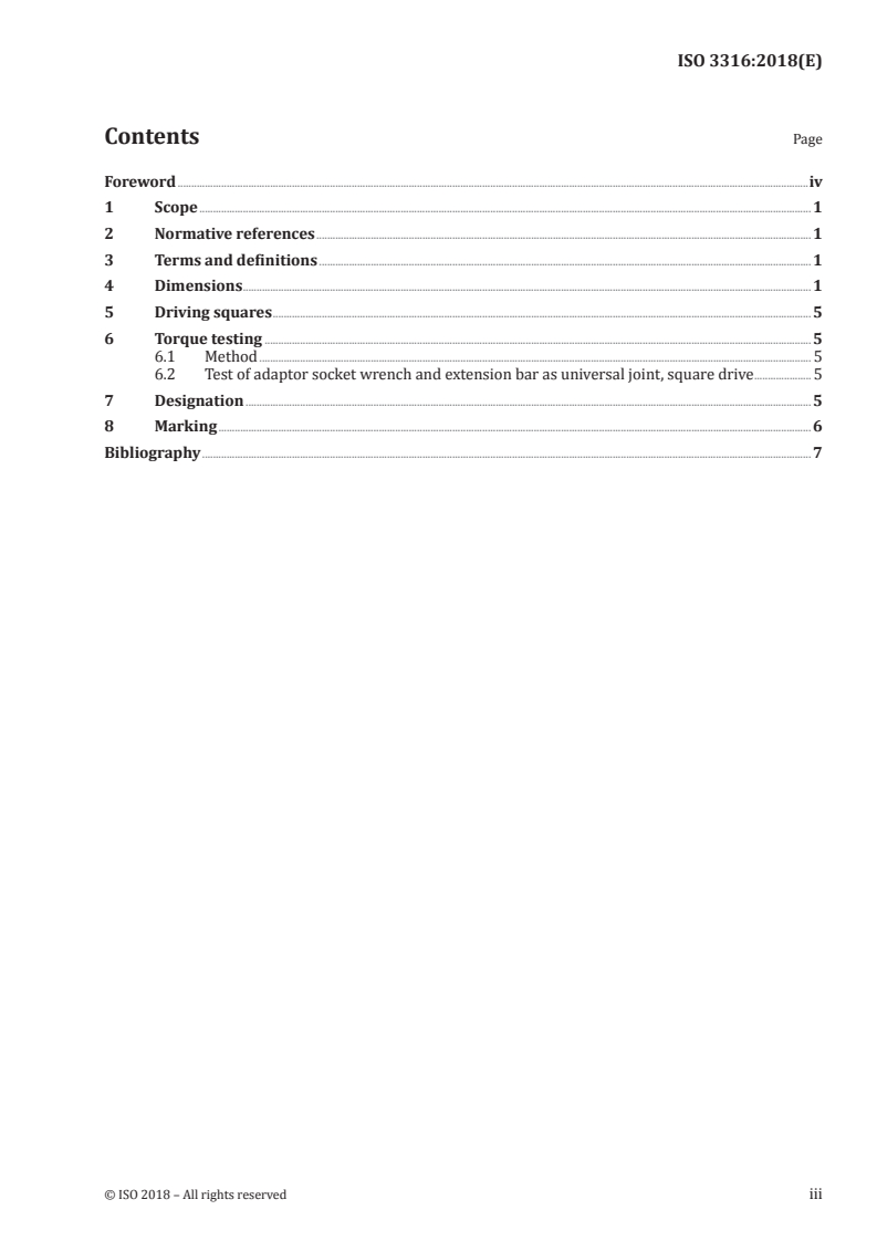 ISO 3316:2018 - Assembly tools for screws and nuts — Attachments for hand-operated square drive socket wrenches — Dimensions and tests
Released:5/22/2018