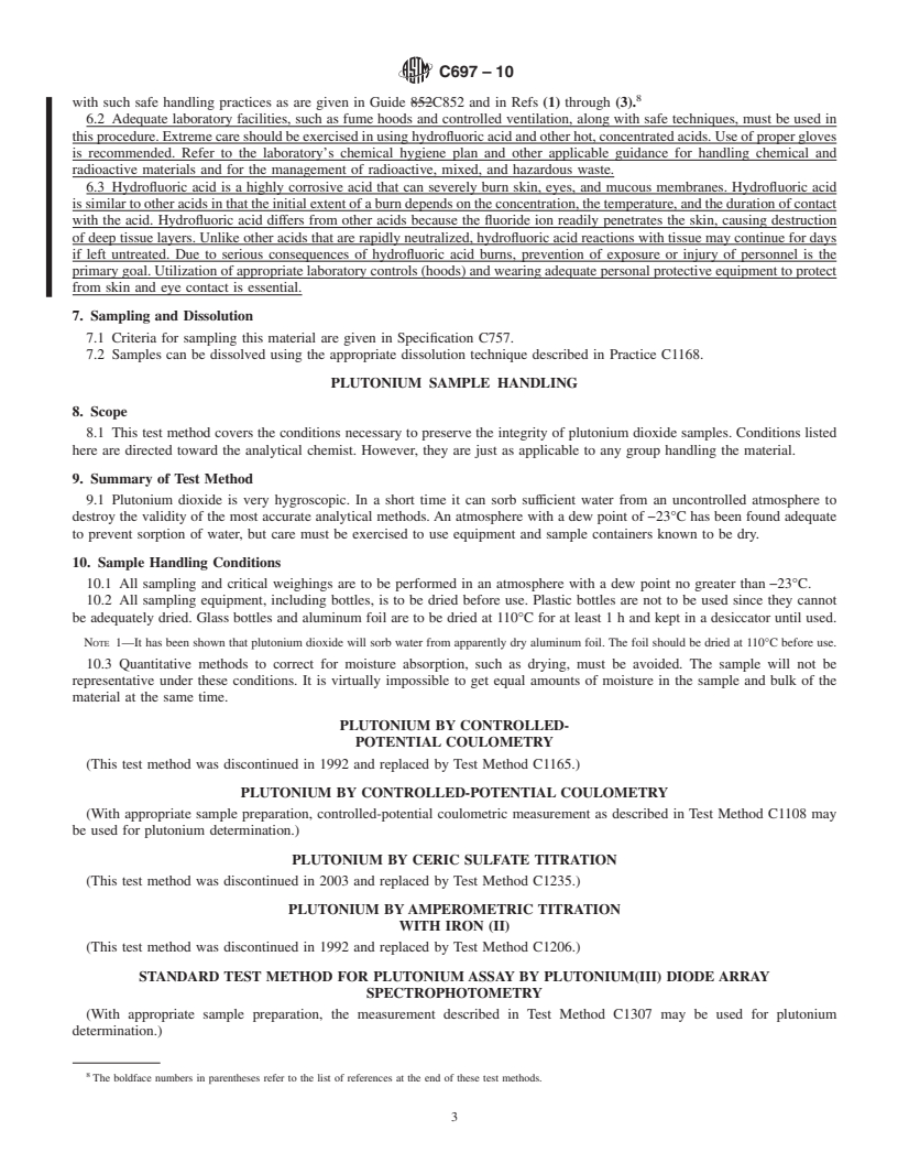 REDLINE ASTM C697-10 - Standard Test Methods for  Chemical, Mass Spectrometric, and Spectrochemical Analysis of Nuclear-Grade Plutonium Dioxide Powders and Pellets