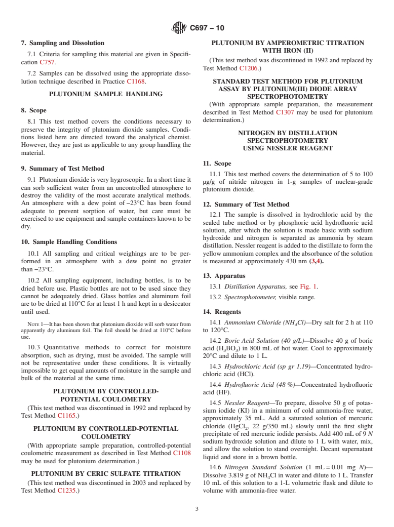 ASTM C697-10 - Standard Test Methods for  Chemical, Mass Spectrometric, and Spectrochemical Analysis of Nuclear-Grade Plutonium Dioxide Powders and Pellets