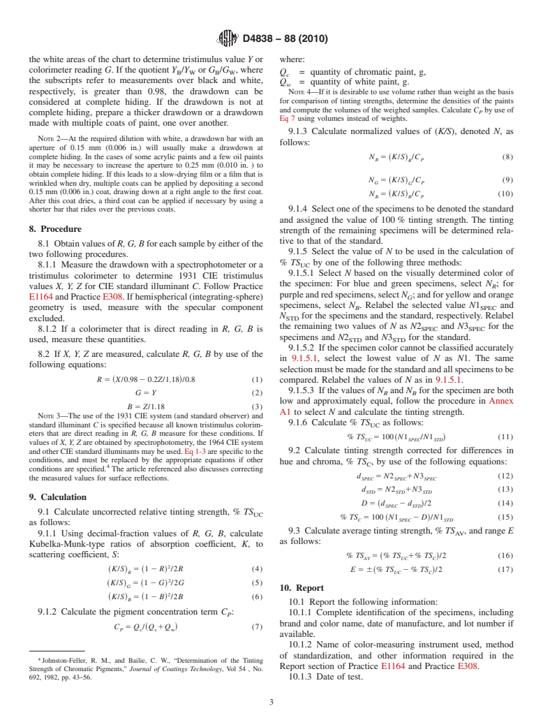 ASTM D4838-88(2010) - Standard Test Method for Determining the Relative Tinting Strength of Chromatic Paints