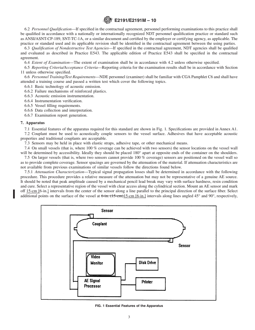 REDLINE ASTM E2191/E2191M-10 - Standard Practice for Examination of Gas-Filled Filament-Wound Composite Pressure Vessels Using Acoustic Emission