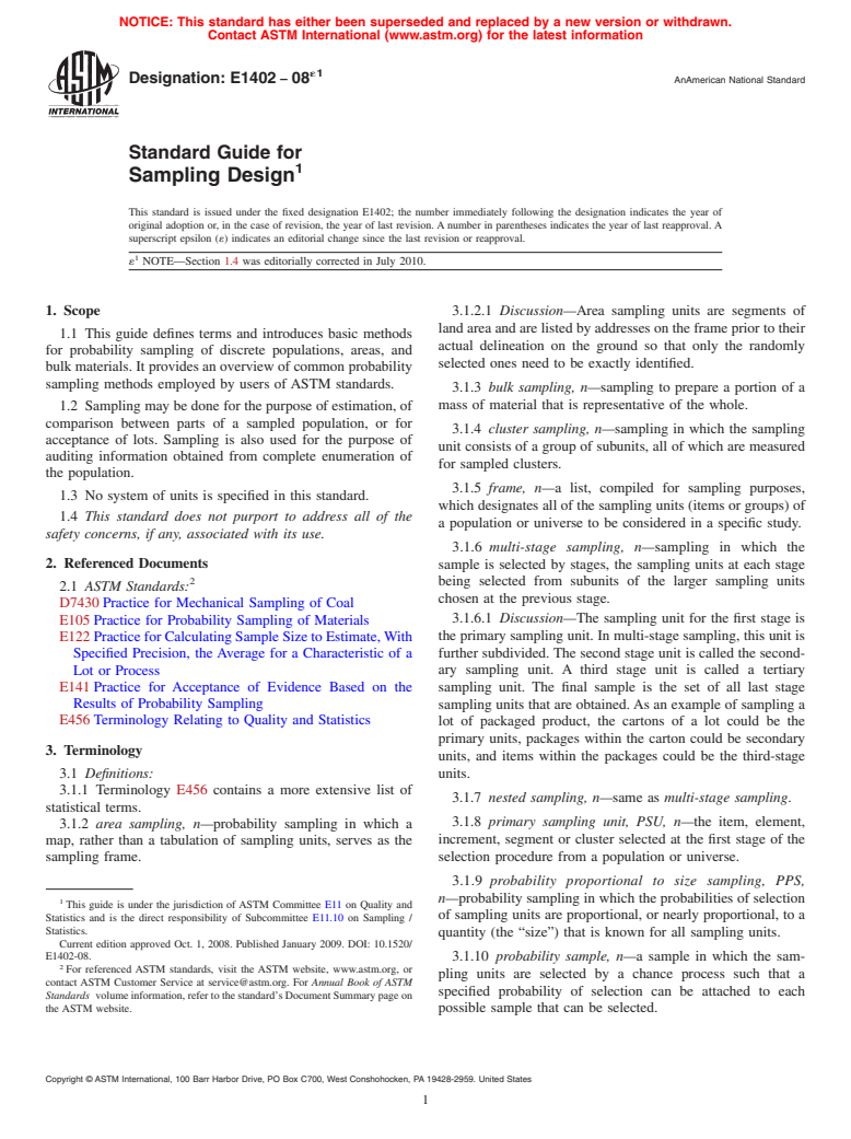 ASTM E1402-08e1 - Standard Guide for Sampling Design