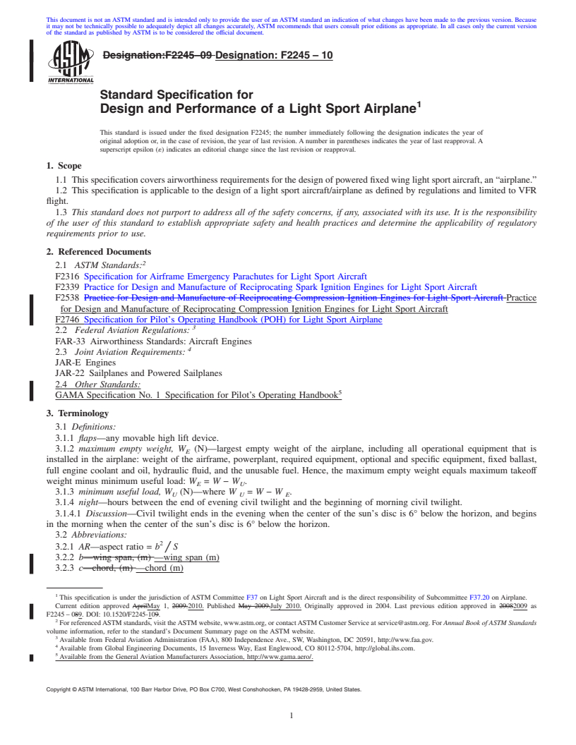 REDLINE ASTM F2245-10 - Standard Specification for Design and Performance of a Light Sport Airplane