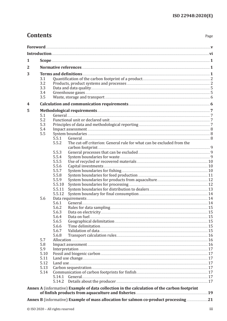 ISO 22948:2020 ISO 22948:2020 - Carbon footprint for seafood — Product category rules (CFP–PCR) for finfish
Released:12/22/2020