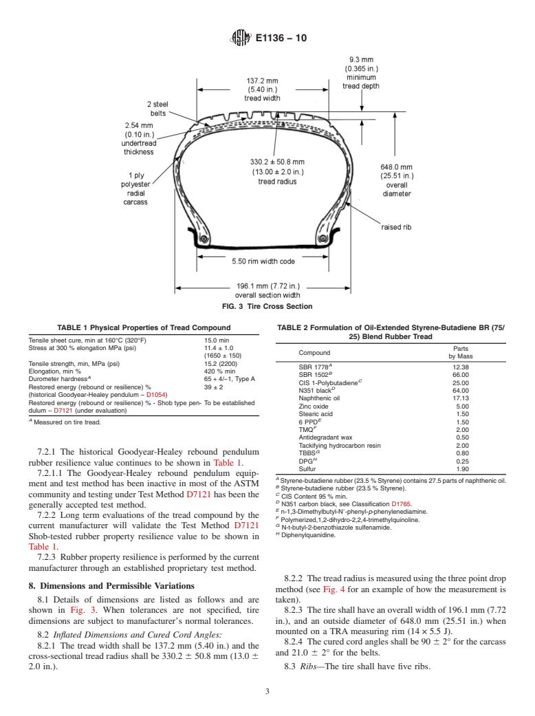 ASTM E1136-10 - Standard Specification for P195/75R14 Radial Standard Reference Test Tire