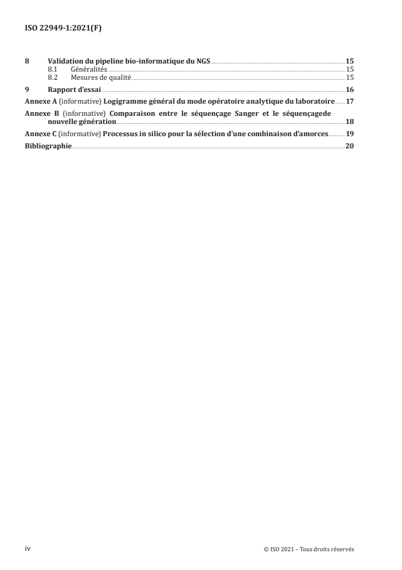 ISO 22949-1:2021 ISO 22949-1:2021 - Analyse moléculaire de biomarqueurs — Méthodes d’analyse pour la détection et l’identification d’espèces animales dans les aliments et les aliments pour animaux (méthodes basées sur le séquençage des nucléotides) — Partie 1: Exigences générales
Released:10/25/2021 - Page 4 preview