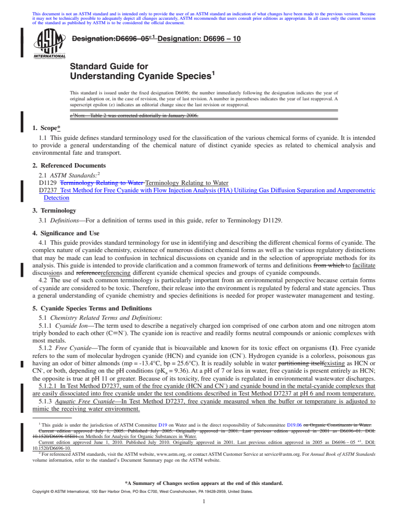 REDLINE ASTM D6696-10 - Standard Guide for Understanding Cyanide Species