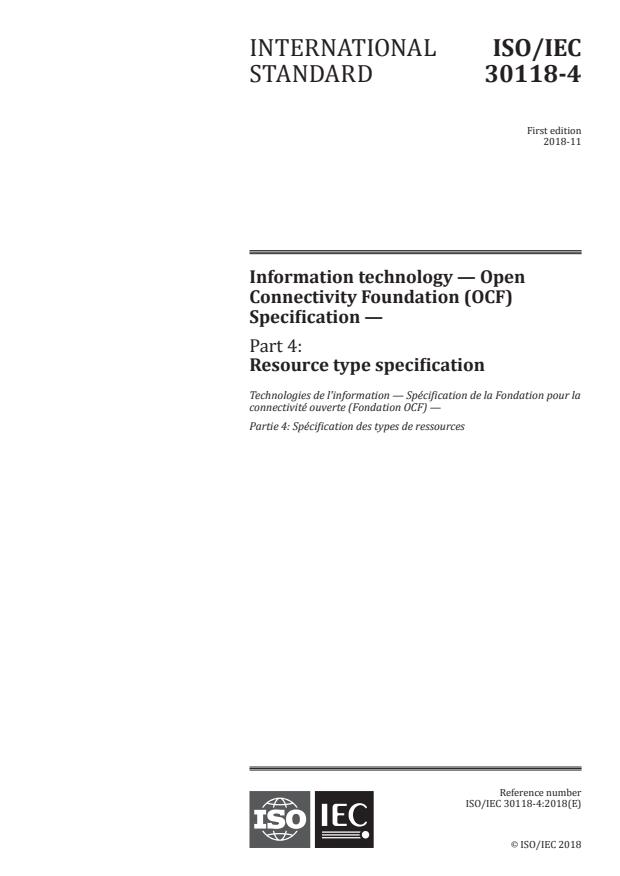 ISO/IEC 30118-4:2018 - Information technology -- Open Connectivity Foundation (OCF) Specification