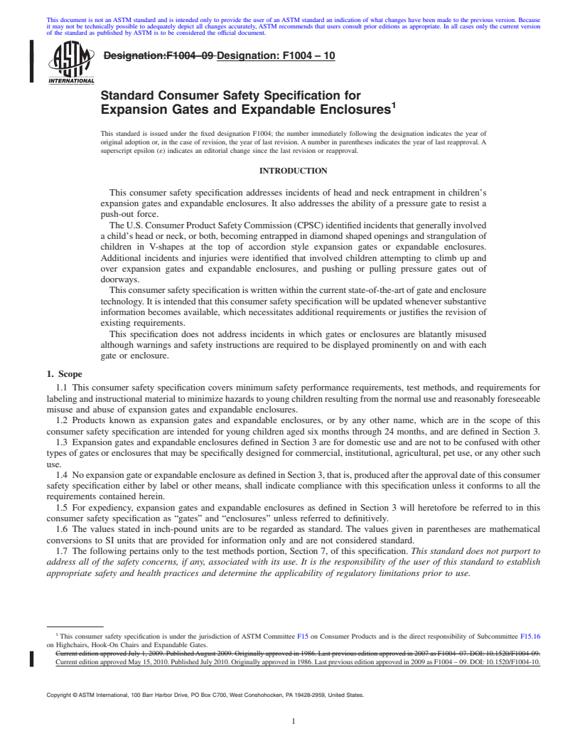 REDLINE ASTM F1004-10 - Standard Consumer Safety Specification for Expansion Gates and Expandable Enclosures