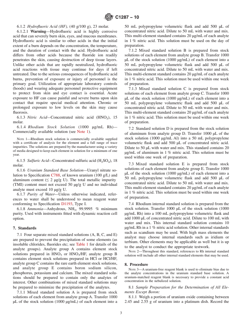 ASTM C1287-10 - Standard Test Method for Determination of Impurities in Nuclear Grade Uranium Compounds by Inductively Coupled Plasma Mass Spectrometry