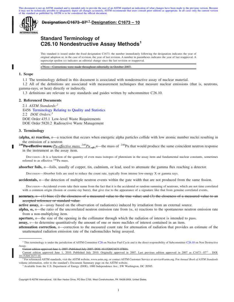 REDLINE ASTM C1673-10 - Standard Terminology of C26.10 Nondestructive Assay Methods