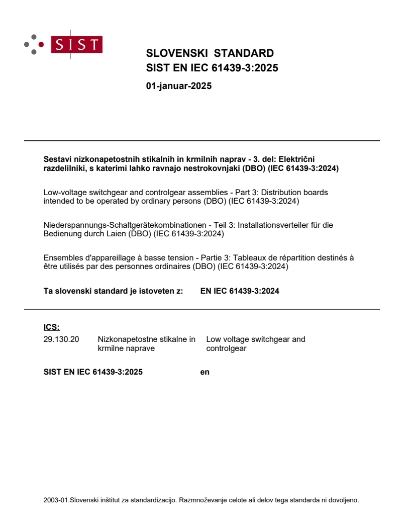 EN IEC 61439-3:2025 - BARVE