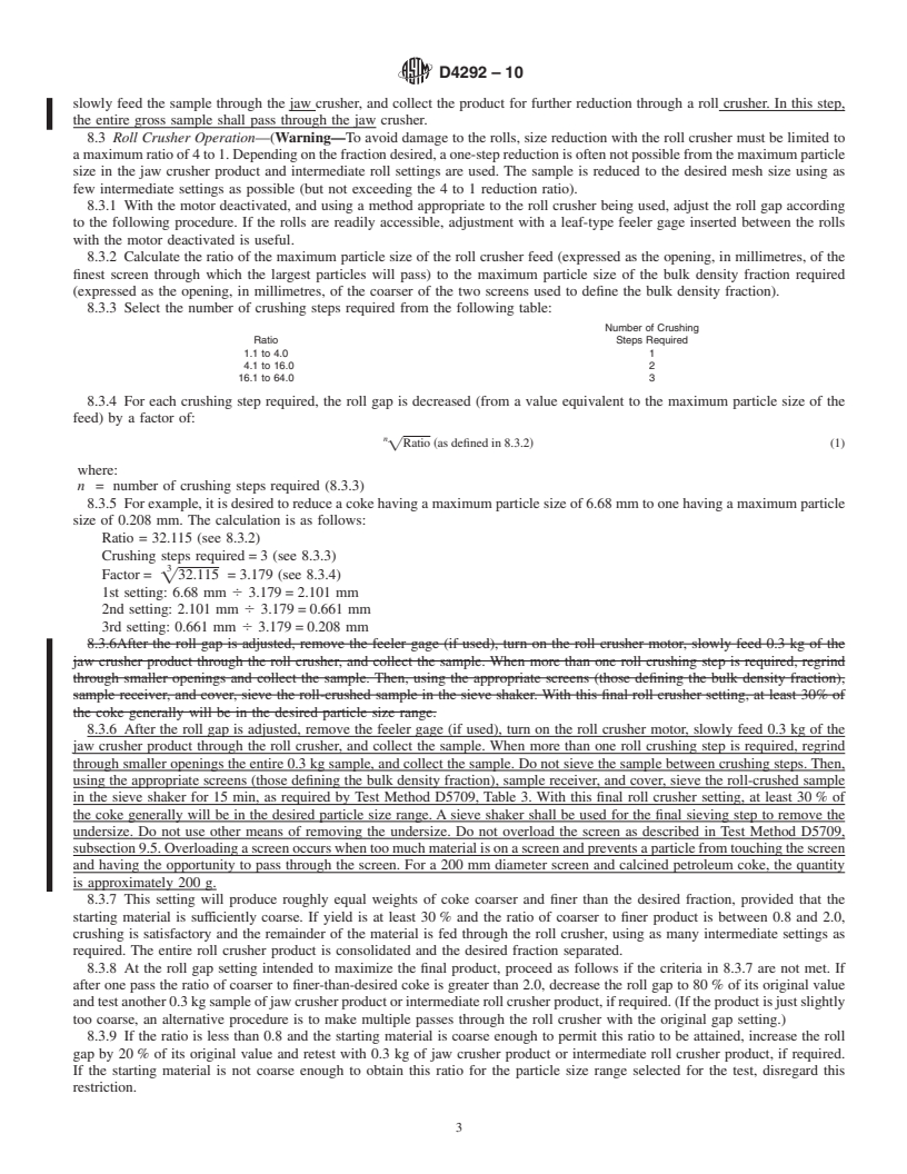 REDLINE ASTM D4292-10 - Standard Test Method for Determination of Vibrated Bulk Density of Calcined Petroleum Coke