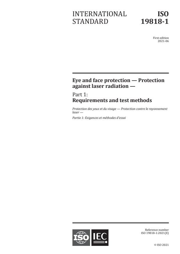 ISO 19818-1:2021 - Eye and face protection -- Protection against laser radiation
