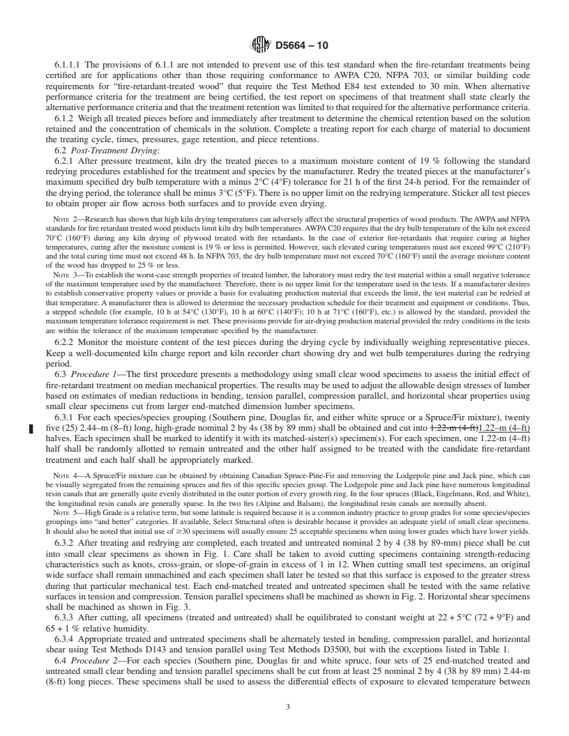 REDLINE ASTM D5664-10 - Standard Test Method for Evaluating the Effects of Fire-Retardant Treatments and Elevated Temperatures on Strength Properties of Fire-Retardant Treated Lumber