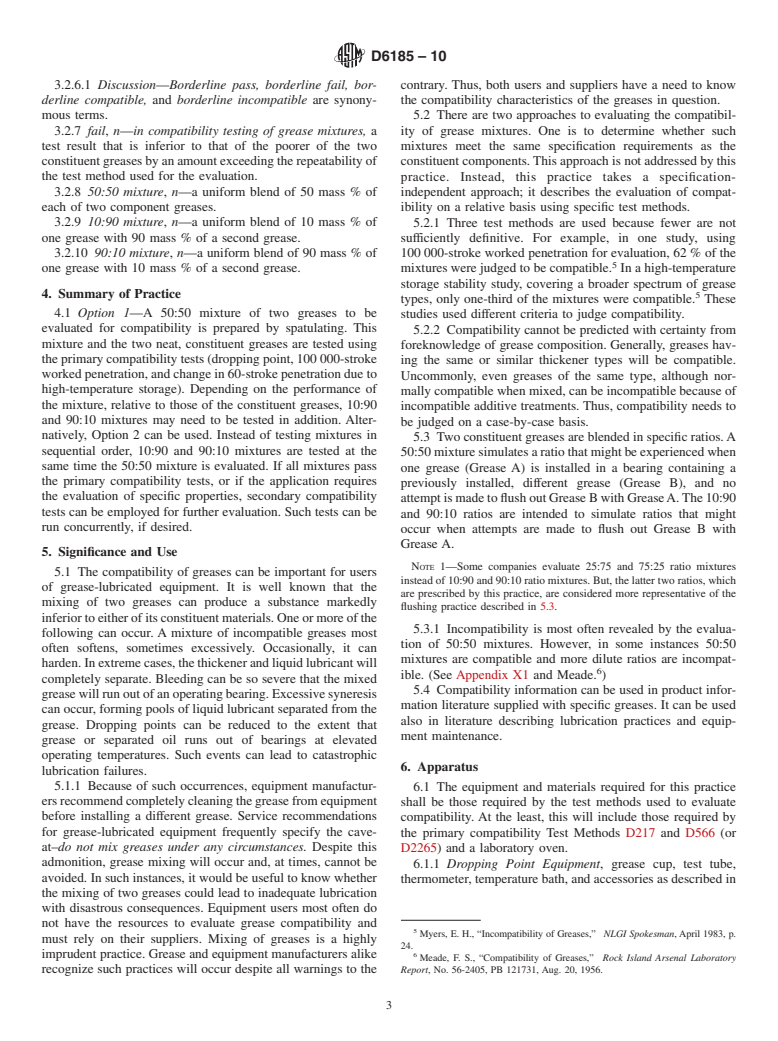 ASTM D6185-10 - Standard Practice for Evaluating Compatibility of Binary Mixtures of Lubricating Greases