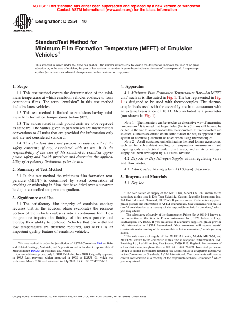 ASTM D2354-10 - Standard Test Method for Minimum Film Formation Temperature (MFFT) of Emulsion Vehicles