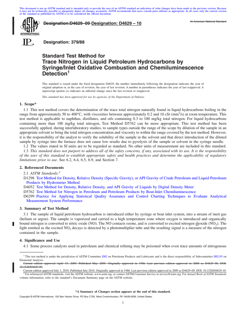 REDLINE ASTM D4629-10 - Standard Test Method for Trace Nitrogen in Liquid Petroleum Hydrocarbons by Syringe/Inlet Oxidative Combustion and Chemiluminescence Detection