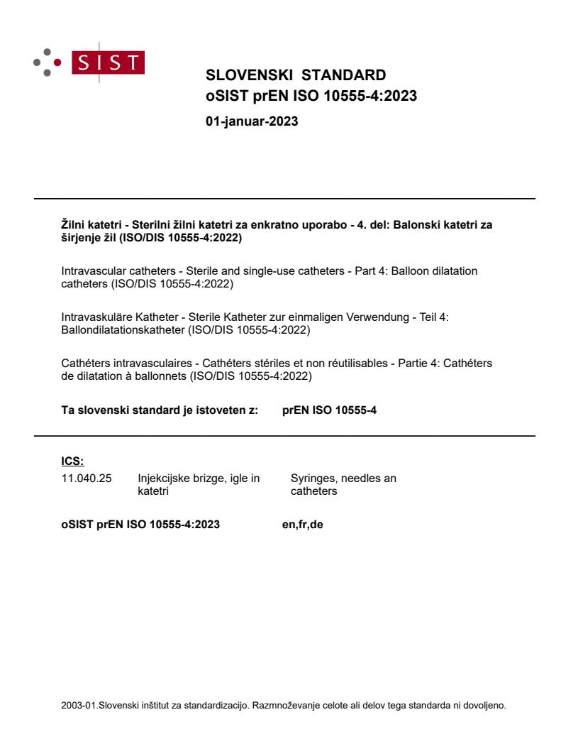 prEN ISO 10555-4:2023