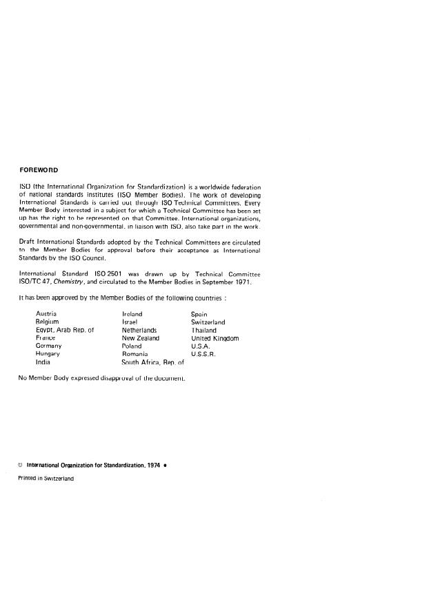 ISO 2501:1974 ISO 2501:1974 - Methyl ethyl ketone, isobutyl methyl ketone and isoamyl ethyl ketone for industrial use -- Determination of alcoholic impurities -- Volumetric method - Page 2 preview
