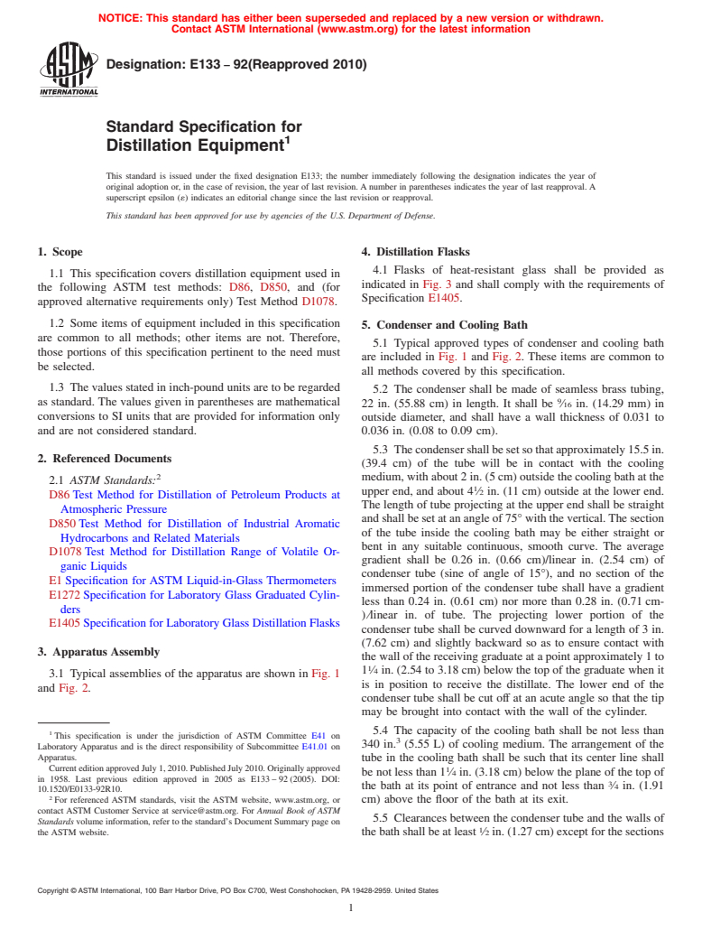 ASTM E133-92(2010) - Standard Specification for Distillation Equipment