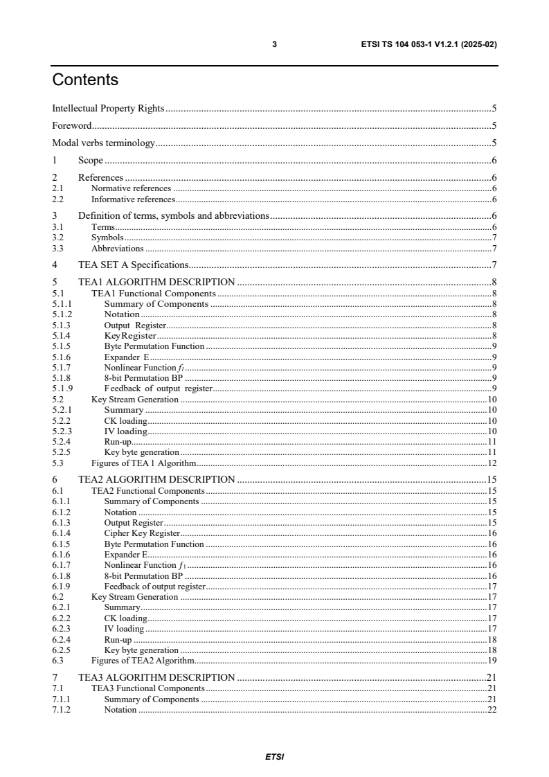 ETSI TS 104 053-1 V1.2.1 (2025-02) - TETRA Air Interface Security, Algorithms Specifications; Part 1: TETRA Encryption Algorithms, TEA Set A
