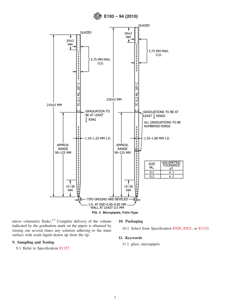 ASTM E193-94(2010) - Standard Specification for Laboratory Glass Micropipets