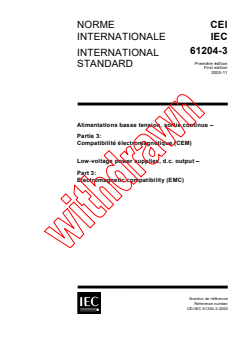 IEC 61204-3:2000 - Low-voltage power supplies, d.c. output - Part 3: Electromagnetic compatibility (EMC)
Released:11/9/2000
Isbn:2831854725 - Page 1 preview