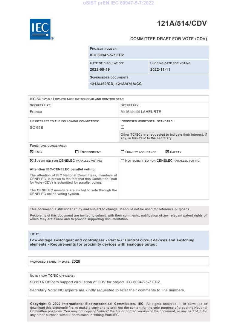 prEN IEC 60947-5-7:2022 - BARVE