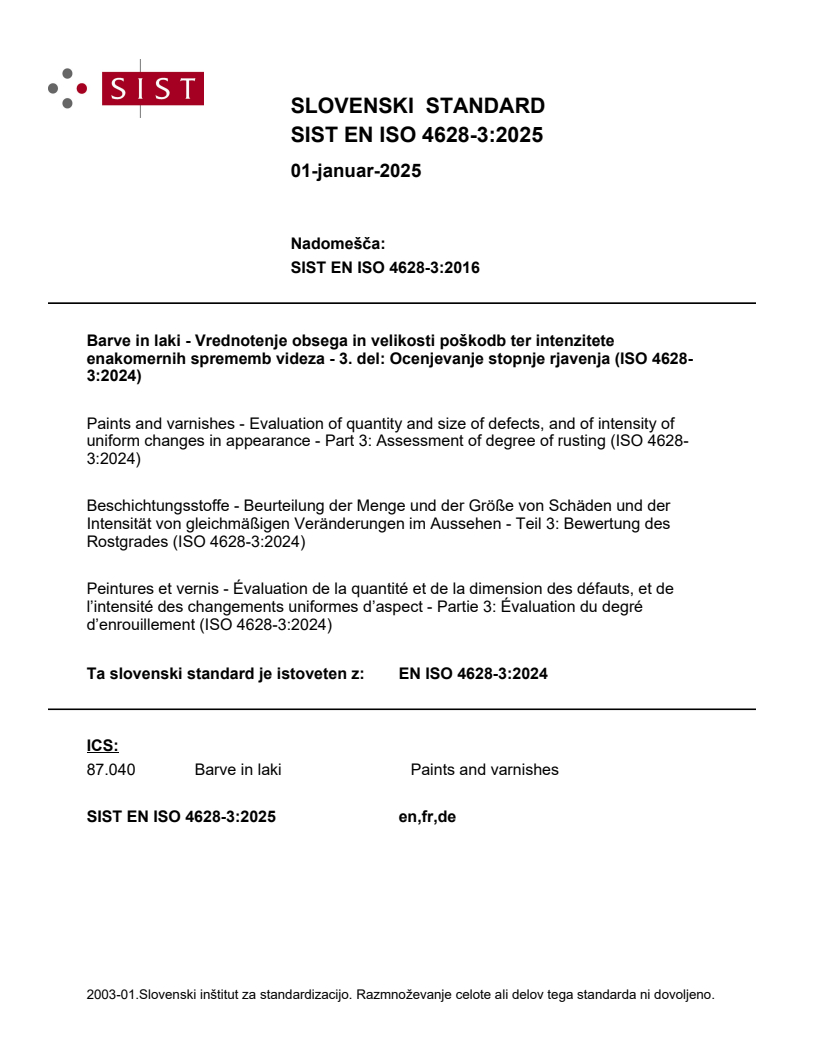 EN ISO 4628-3:2025 - BARVE