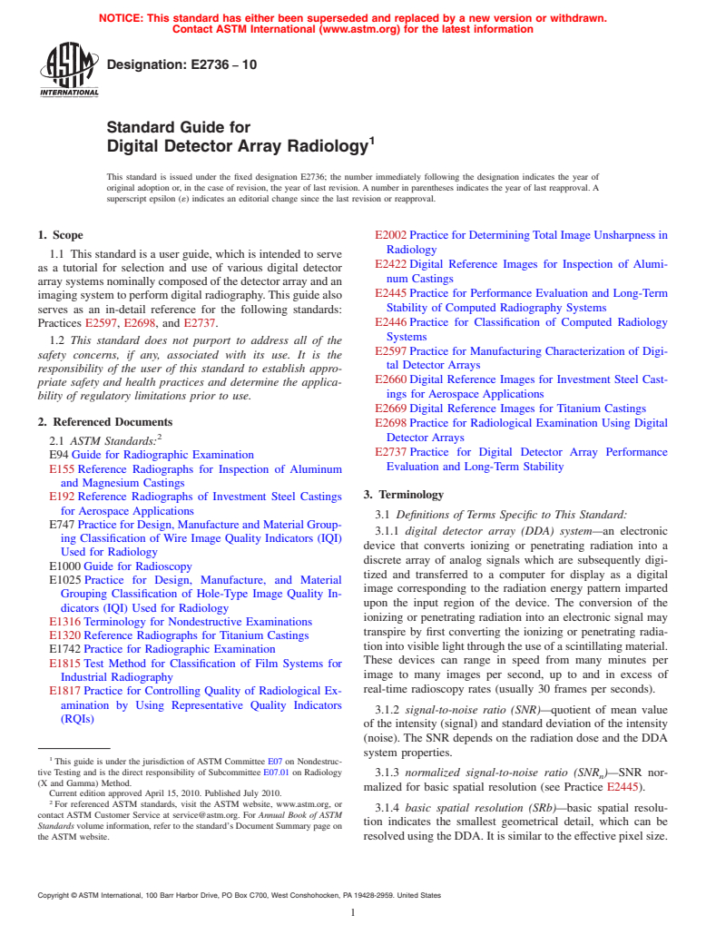 ASTM E2736-10 - Standard Guide for Digital Detector Array Radiology