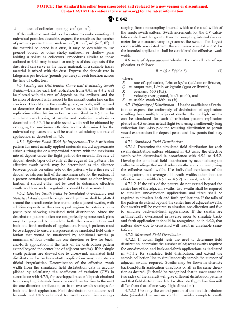 ASTM E642-91(1997)e1 - Standard Practice for Determining Application Rates and Distribution Patterns from Aerial Application Equipment