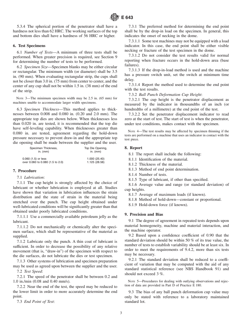 ASTM E643-84(2000) - Standard Test Method for Ball Punch Deformation of Metallic Sheet Material (Withdrawn 2009)