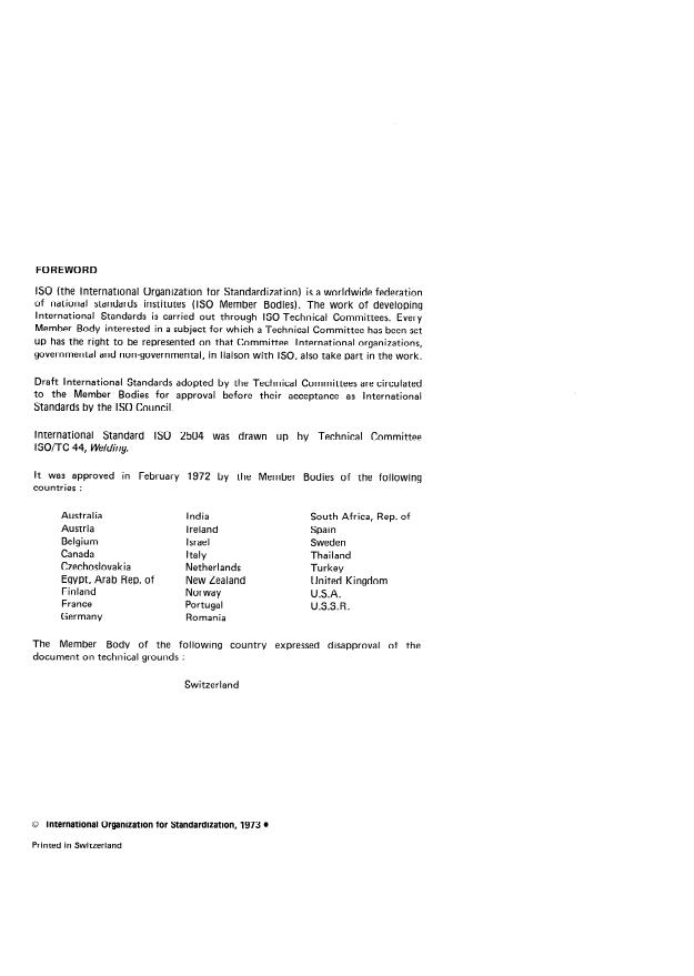 ISO 2504:1973 ISO 2504:1973 - Radiography of welds and viewing conditions for films -- Utilization of recommended patterns of image quality indicators (I.Q.I.) - Page 2 preview
