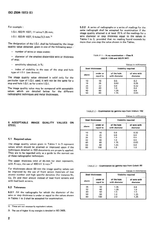 ISO 2504:1973 ISO 2504:1973 - Radiography of welds and viewing conditions for films -- Utilization of recommended patterns of image quality indicators (I.Q.I.) - Page 4 preview
