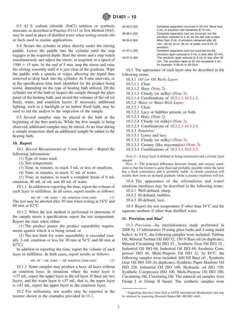 ASTM D1401-10 - Standard Test Method for Water Separability of Petroleum Oils and Synthetic Fluids