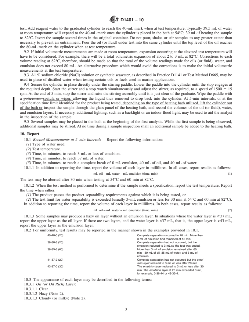 REDLINE ASTM D1401-10 - Standard Test Method for Water Separability of Petroleum Oils and Synthetic Fluids