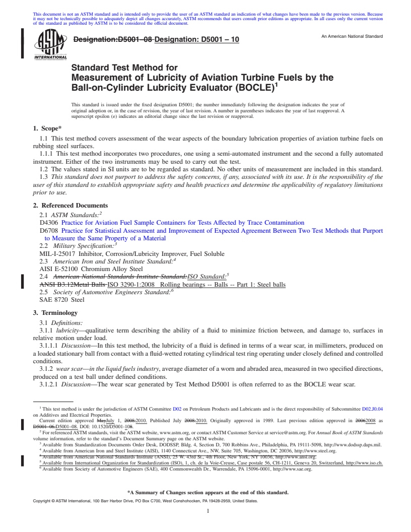 REDLINE ASTM D5001-10 - Standard Test Method for Measurement of Lubricity of Aviation Turbine Fuels by the Ball-on-Cylinder Lubricity Evaluator (BOCLE)