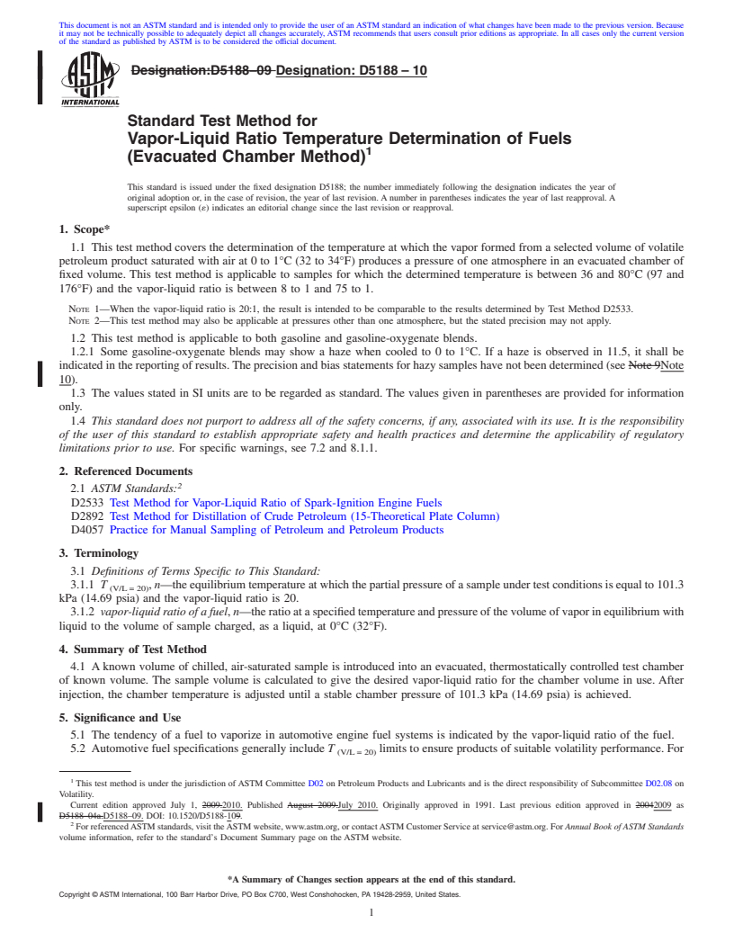 REDLINE ASTM D5188-10 - Standard Test Method for Vapor-Liquid Ratio Temperature Determination of Fuels (Evacuated Chamber Method)