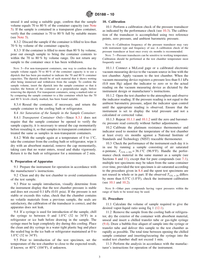 ASTM D5188-10 - Standard Test Method for Vapor-Liquid Ratio Temperature Determination of Fuels (Evacuated Chamber Method)