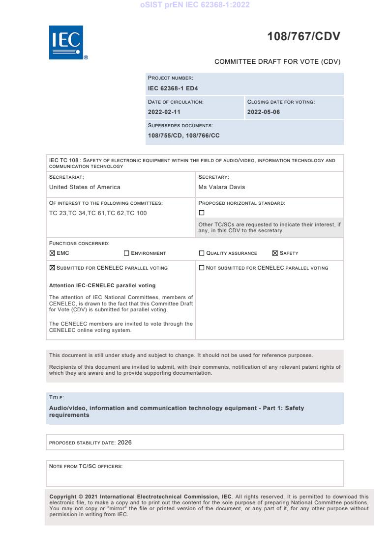 oSIST prEN IEC 62368-1:2022 - BARVE