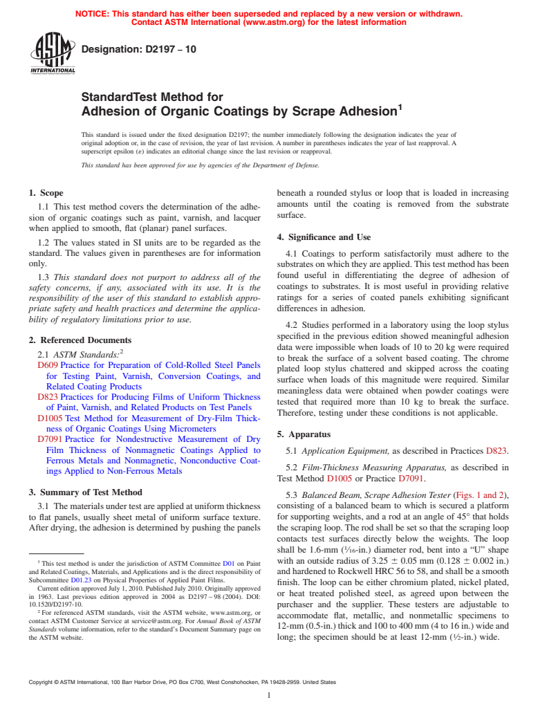 ASTM D2197-10 - Standard Test Method for Adhesion of Organic Coatings by Scrape Adhesion