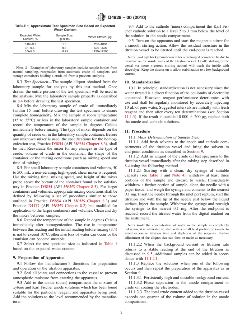 ASTM D4928-00(2010) - Standard Test Methods for Water in Crude Oils by Coulometric Karl Fischer Titration