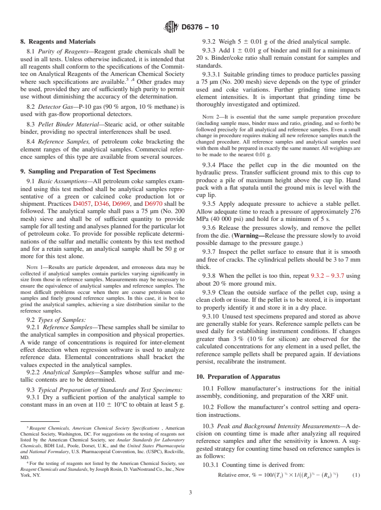 ASTM D6376-10 - Standard Test Method for Determination of Trace Metals in Petroleum Coke by Wavelength Dispersive X-Ray Fluorescence Spectroscopy